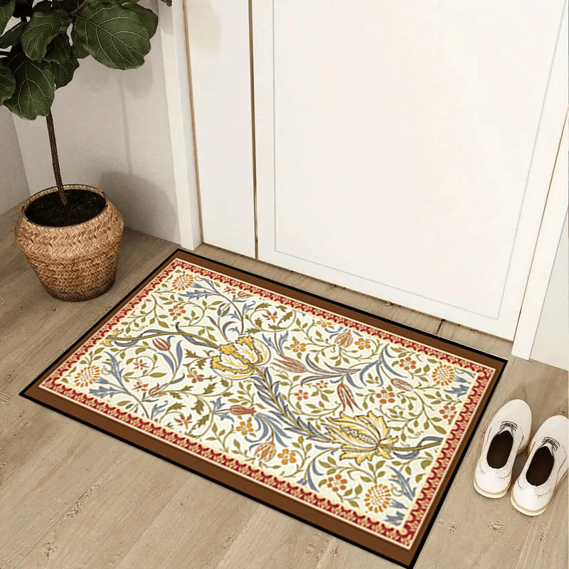 Modern Retro Floral Kitchen Rug Anti slip Memory Foam Mat Soft Anti Fatigue Rug