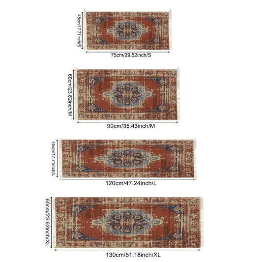 Red Woven Tassel Fabric Area Rug Ethnic Style Home Decor Rug