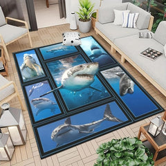 Shark Print Area Rug Non slip Washable Fade Resistant Polyester Carpet