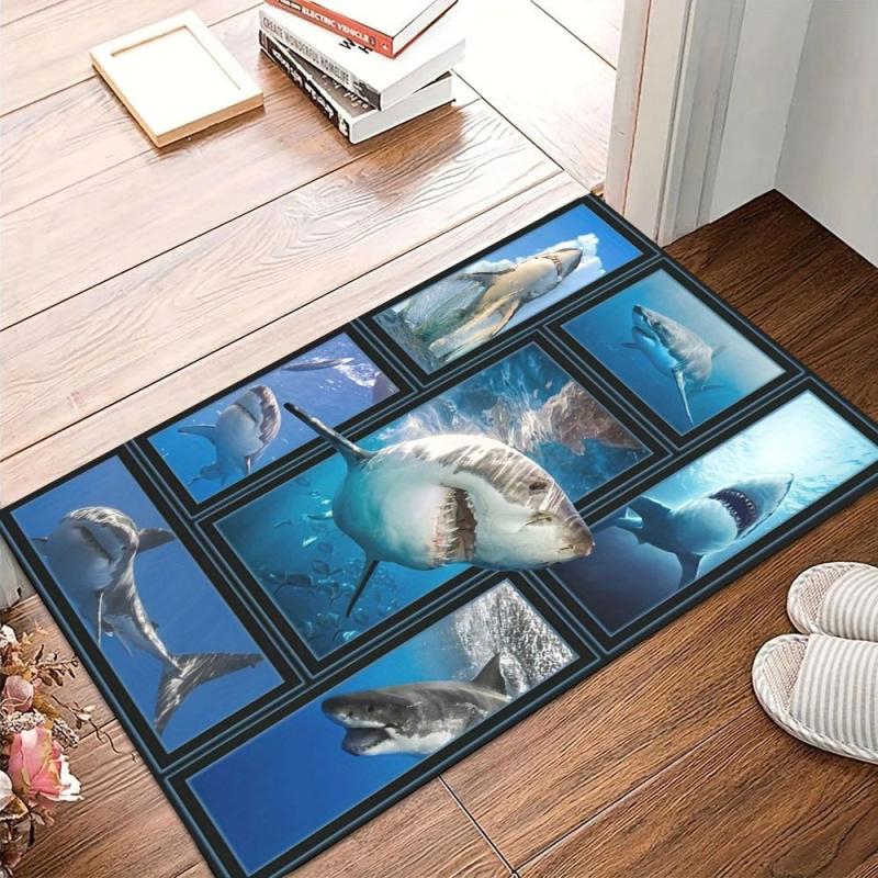 Shark Print Area Rug Non slip Washable Fade Resistant Polyester Carpet