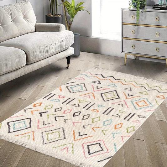 Arabian Style Tassel Carpet Geometric Pattern Rug for Home Decor