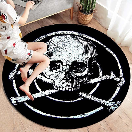 Skull Print Round Area Rug Non Slip Washable Rug For Living Room Bedroom