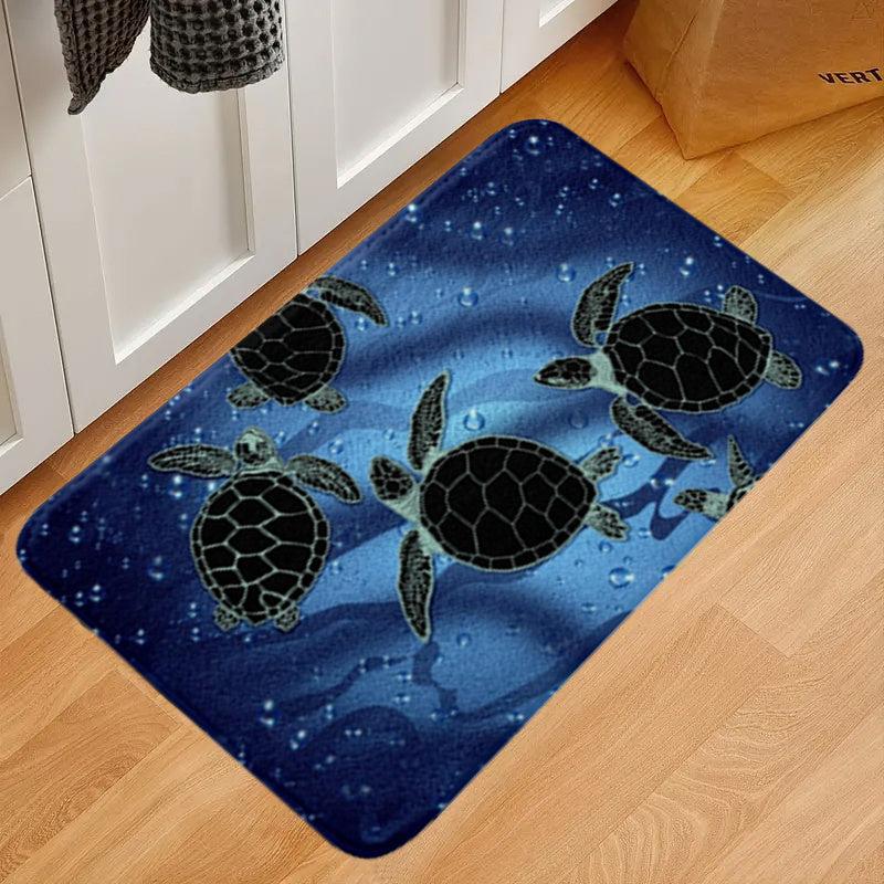 Nautical Marine Animal Rug Thickened Floor Mat Navy Sea Turtle Home Decor