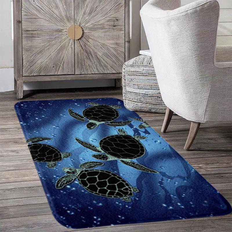 Nautical Marine Animal Rug Thickened Floor Mat Navy Sea Turtle Home Decor