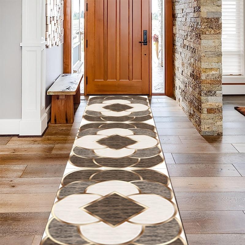 Golden Circular Pattern Geometric Non-slip Carpet