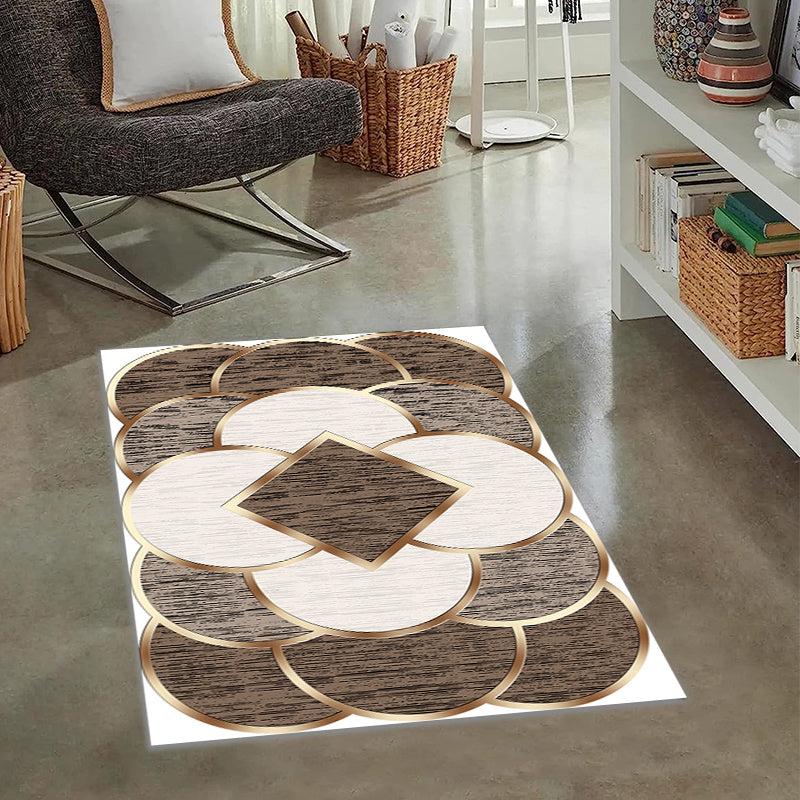 Golden Circular Pattern Geometric Non-slip Carpet