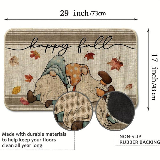 Happy Fall Gnomes Doormat Maple Leaves Autumn Thanksgiving Entry Mat