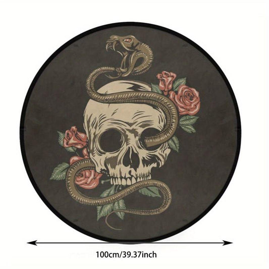 Snake Coiled Skull Round Area Rug Halloween Rug Non Slip Washable Kitchen Bed