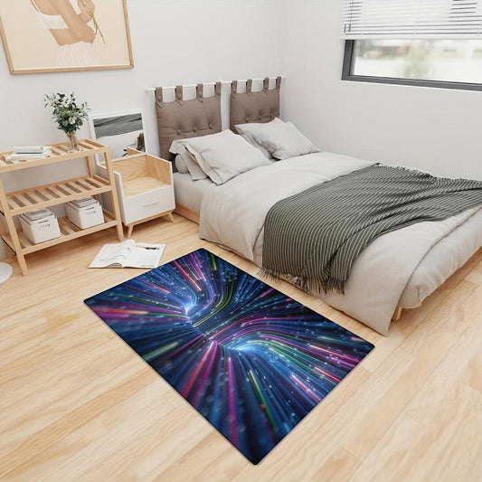 Colorful Neon Rays 3D Abstract Area Rug Non Slip Floor Mat