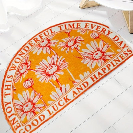 Shaggy Flower Half Round Door Mat Non Slip Outdoor Indoor Welcome Rug