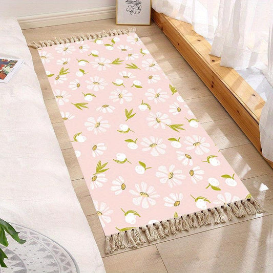 Moroccan Woven Tassel Carpet - Boho Room Decor