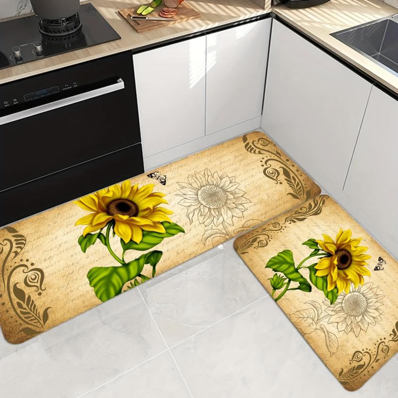 Retro Sunflower Mat Lace Kitchen Strip Floor Carpet Non Slip