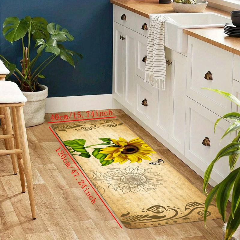 Retro Sunflower Mat Lace Kitchen Strip Floor Carpet Non Slip