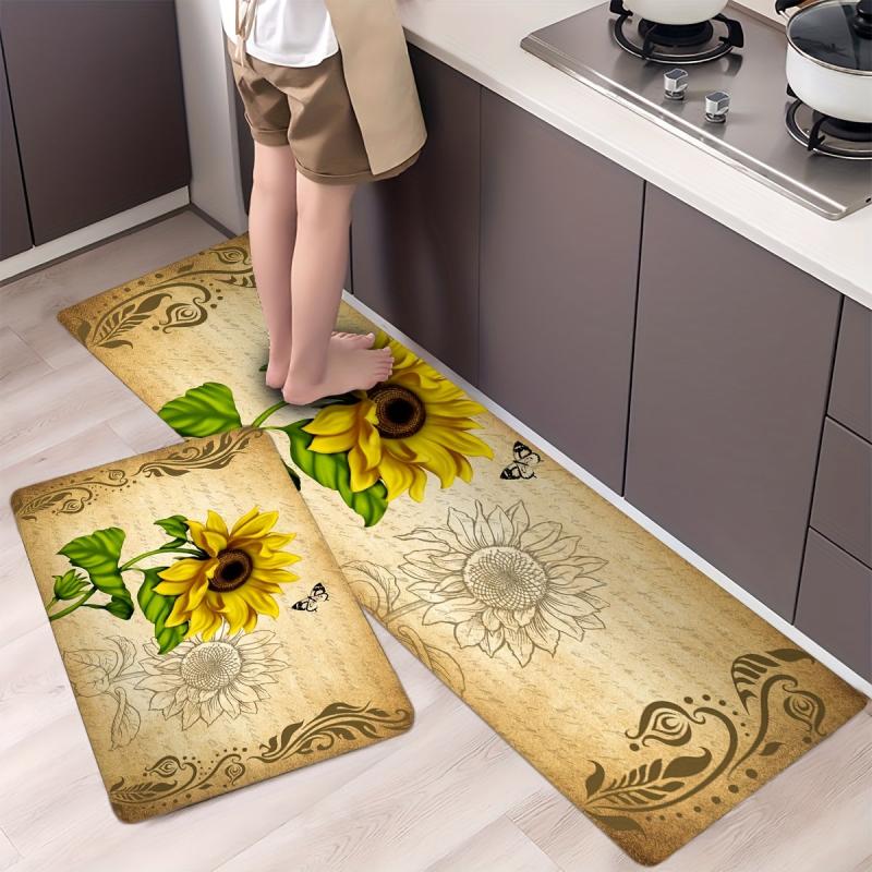 Retro Sunflower Mat Lace Kitchen Strip Floor Carpet Non Slip