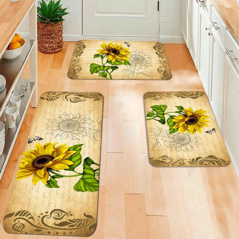 Retro Sunflower Mat Lace Kitchen Strip Floor Carpet Non Slip