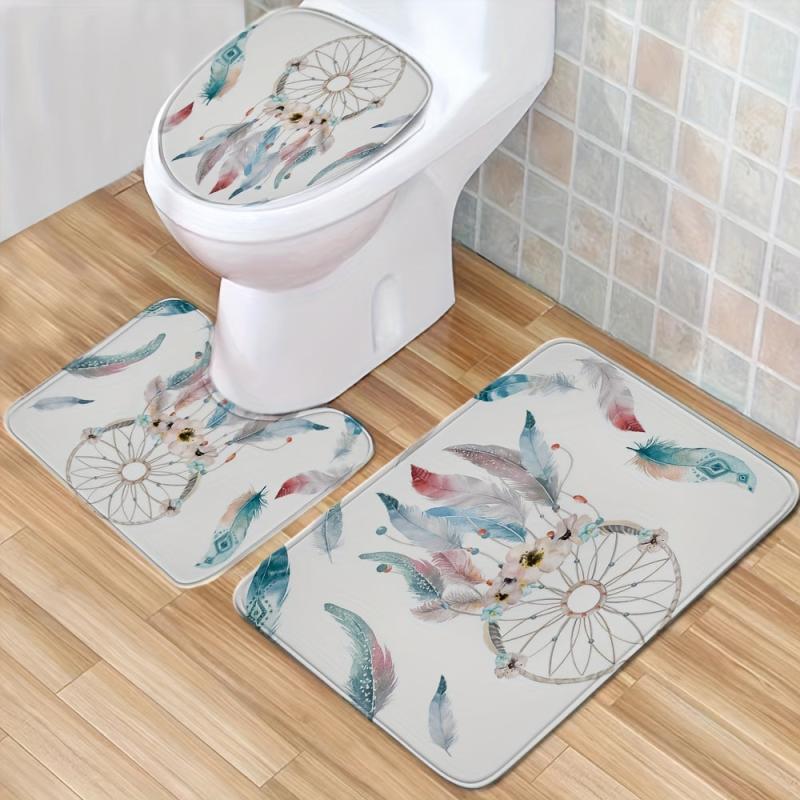 Feather Bathroom Non-slip Mat Toilet Cover Toilet Rug Set