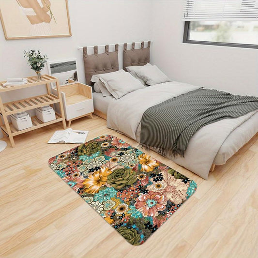 Vintage Flower Print Mat Living Room Bedroom Decoration Non Slip Floor Mat