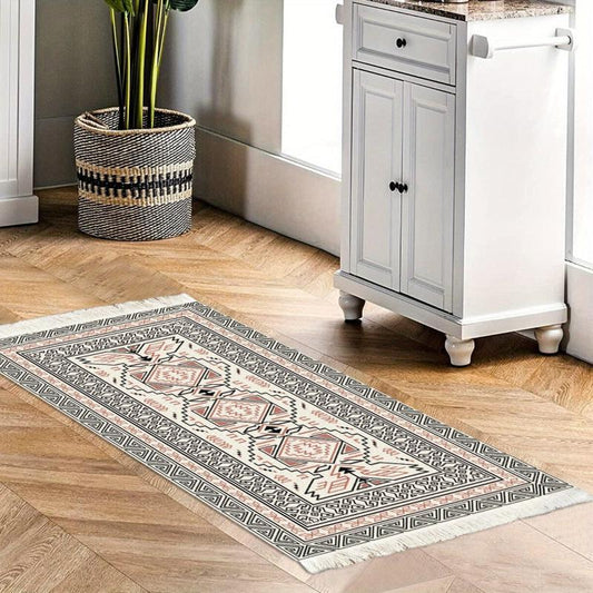 Vintage Geometric Tassel Colorful Carpet for Porch Kitchen