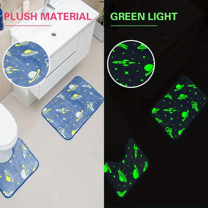 3pcs Night Light Floor Mat Set Non-Slip Bathroom Carpet Absorbent Toilet Mat