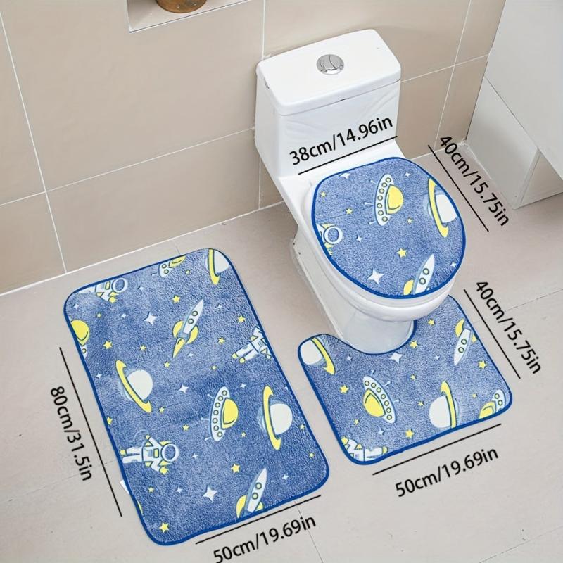 3pcs Night Light Floor Mat Set Non-Slip Bathroom Carpet Absorbent Toilet Mat