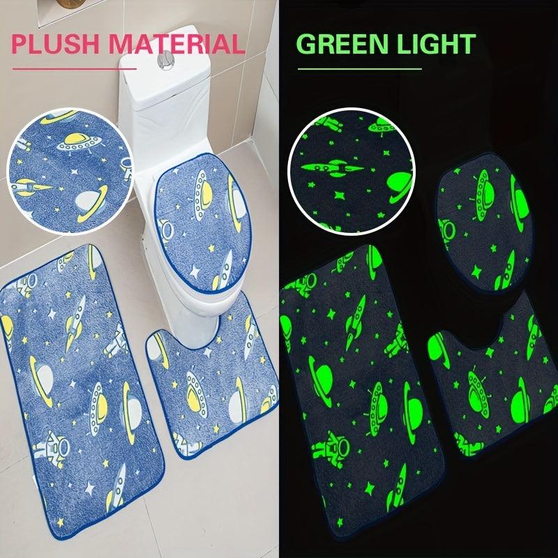 3pcs Night Light Floor Mat Set Non-Slip Bathroom Carpet Absorbent Toilet Mat