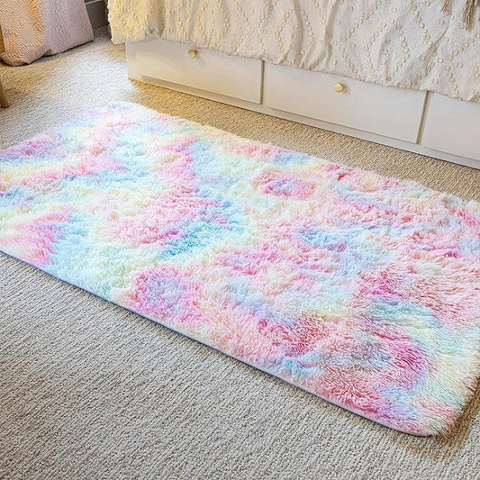 Soft Rainbow Shag Rug for Girls Bedroom Kids Room