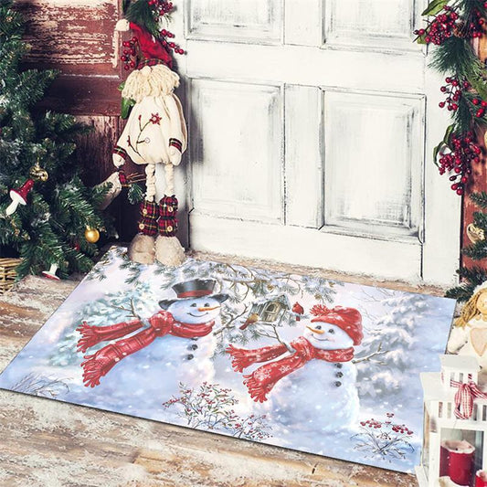 Christmas Floor Mat Santa Claus Snowman Non-slip Absorbent Carpet