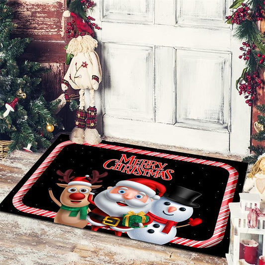 Christmas Floor Mat Santa Claus Snowman Non-slip Absorbent Carpet