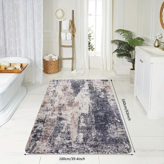 Modern Abstract Navy Khaki Rug Faux Cashmere Non Slip Large Rug