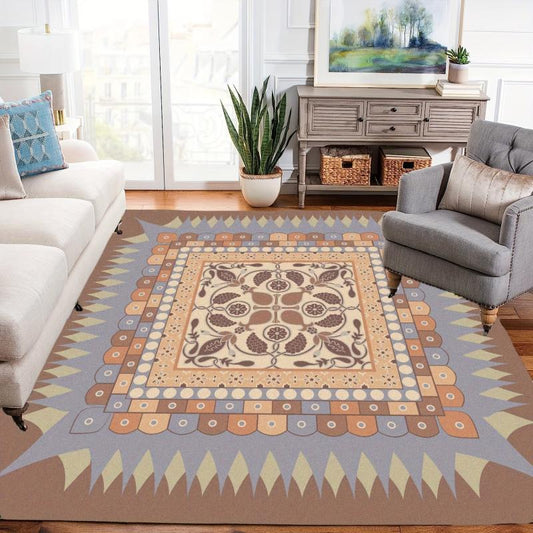 Vintage Area Rug Brown Faux Cashmere Persian Rug Anti Slip TPR Backing
