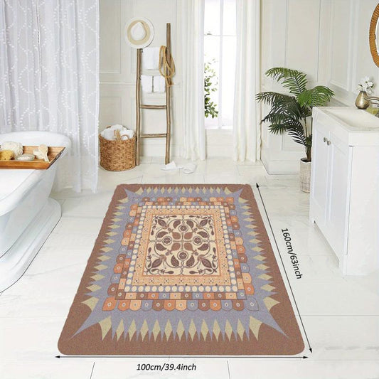Vintage Area Rug Brown Faux Cashmere Persian Rug Anti Slip TPR Backing