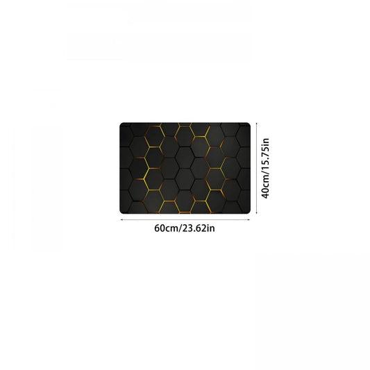 Golden Textured Hexagon Pattern Kitchen Rug TPR Floor Mat