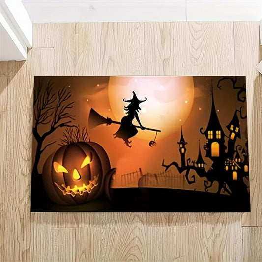 Halloween Long Broom Pattern Kitchen Mat