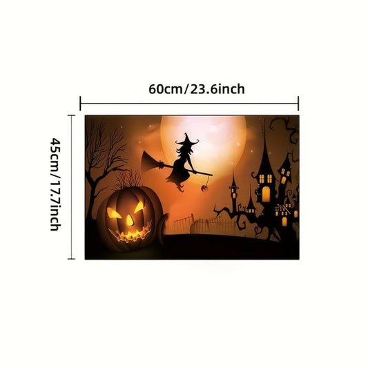 Halloween Long Broom Pattern Kitchen Mat