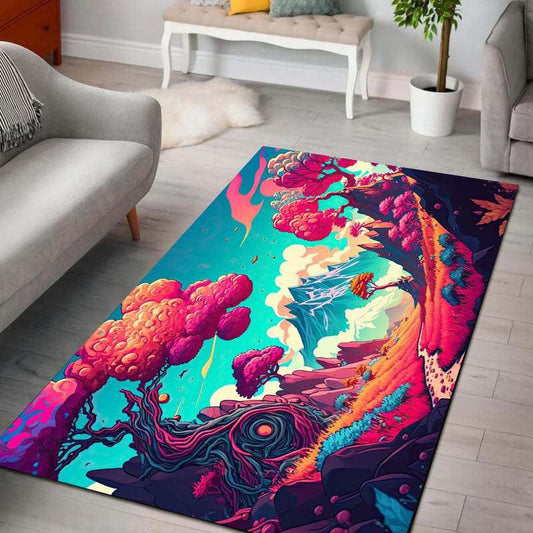 Psychedelic Valley Print Rug Machine Washable Home Decor