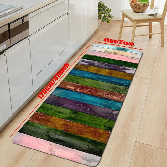 Wood Grain Printed Kitchen Rug Non-slip Long Carpet
