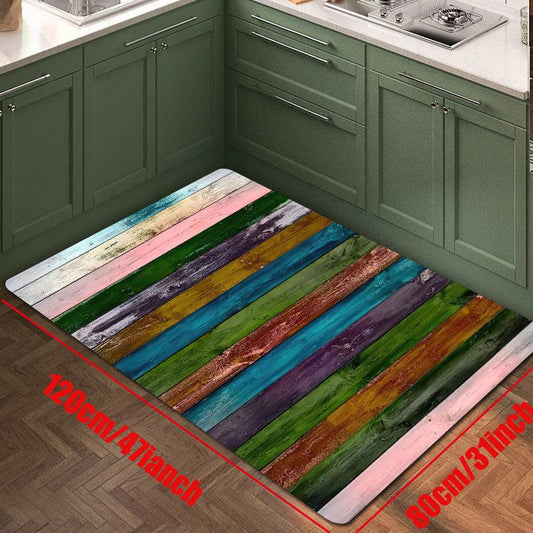 Wood Grain Printed Kitchen Rug Non-slip Long Carpet