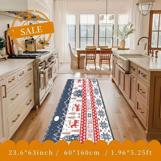 Washable Christmas Runner Carpet Non Slip for Corridors Living Rooms Kitchens