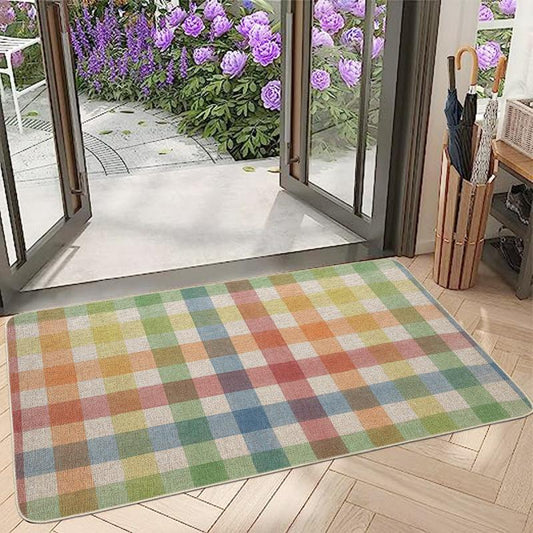 Colorful Plaid Door Mat Modern Style Non-slip Backing Stain Resistant