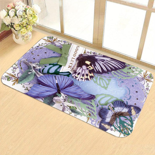 Purple Butterfly Printed Floor Mat Non Slip Bedroom Bedside Rug