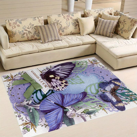 Purple Butterfly Printed Floor Mat Non Slip Bedroom Bedside Rug