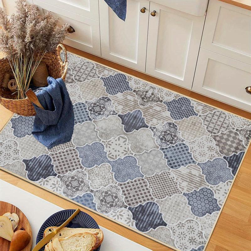 Non Slip Geometric Moroccan Kitchen Rugs Machine Washable Doormat