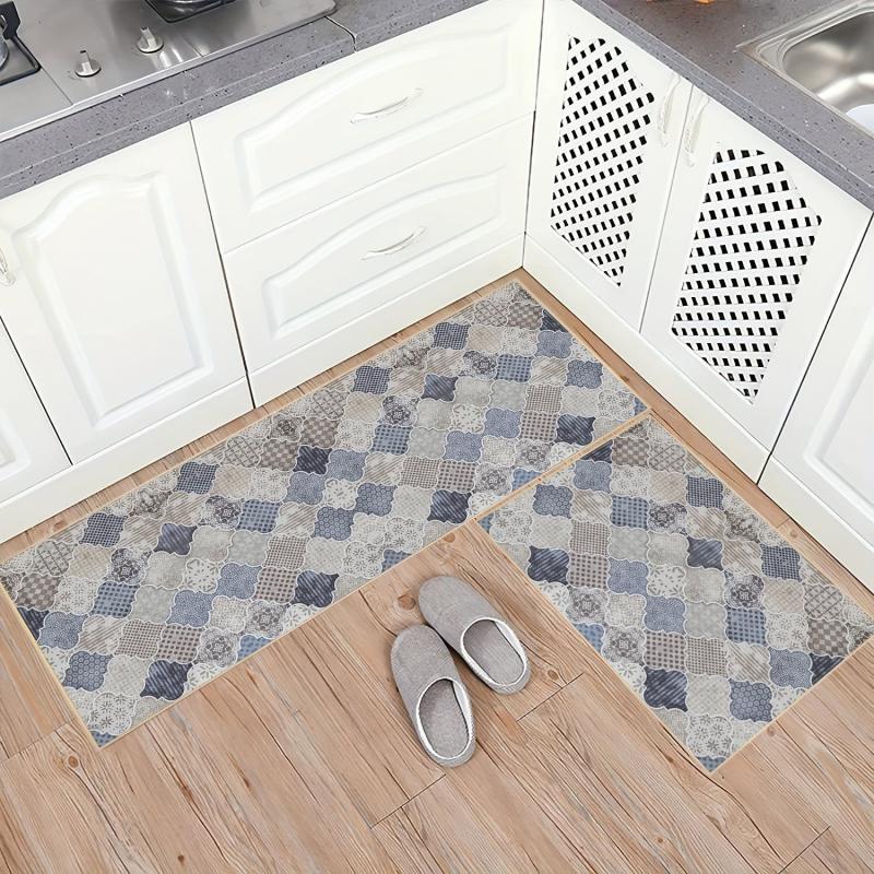 Non Slip Geometric Moroccan Kitchen Rugs Machine Washable Doormat