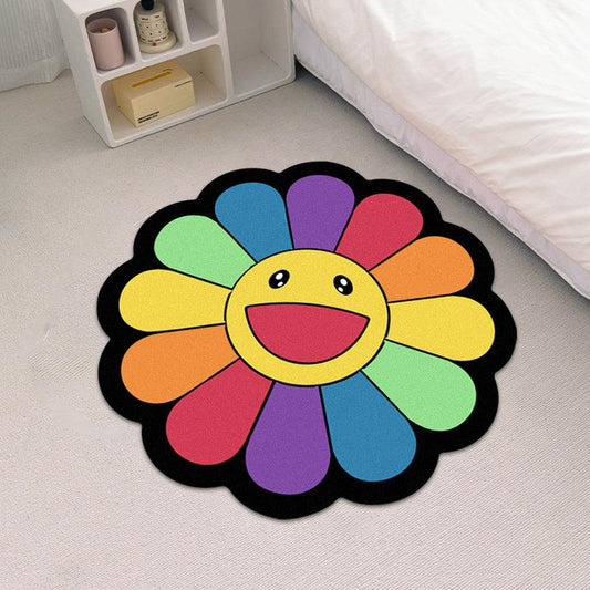 Daisy Flower Shaped Rainbow Nonslip Area Rug for Home Decor