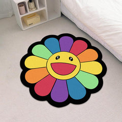 Daisy Flower Shaped Rainbow Nonslip Area Rug for Home Decor