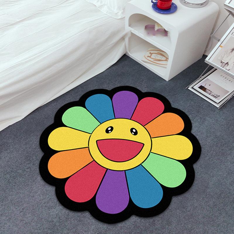 Daisy Flower Shaped Rainbow Nonslip Area Rug for Home Decor
