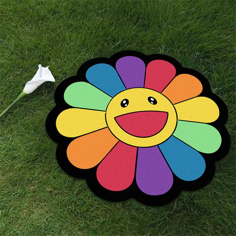 Daisy Flower Shaped Rainbow Nonslip Area Rug for Home Decor