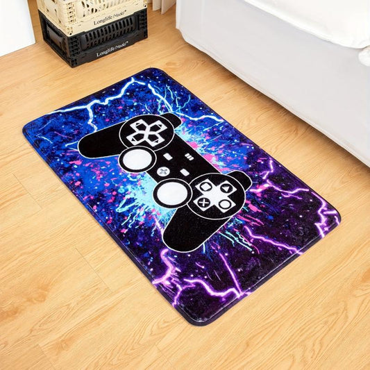 Gamer Video Games Area Rug - Purple Gamepad Pattern Carpet for Boys Bedroom