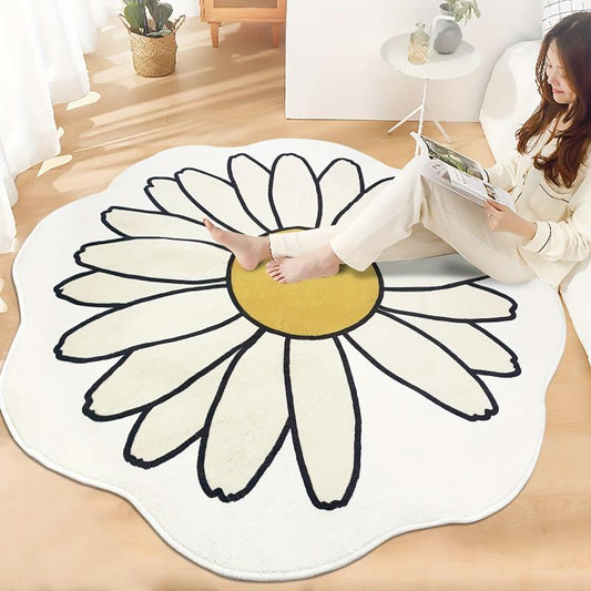 Thickened Cashmere Flower Area Rug Round Daisy Flower Rug