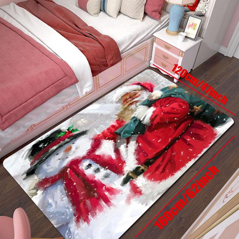 1pc Santa And The Snowman Pattern Area Rug Merry Christmas Pattern Floor Mat